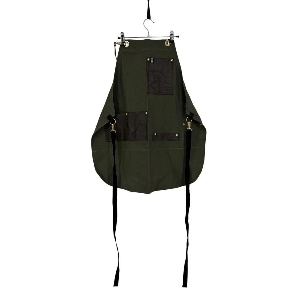 S&R Apron Co. Professional Canvas Leather Work Apron‎ Olive Green Brown Brass